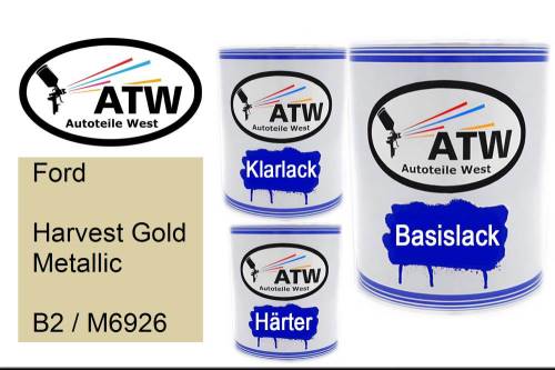 Ford, Harvest Gold Metallic, B2 / M6926: 1L Lackdose + 1L Klarlack + 500ml Härter - Set, von ATW Autoteile West.